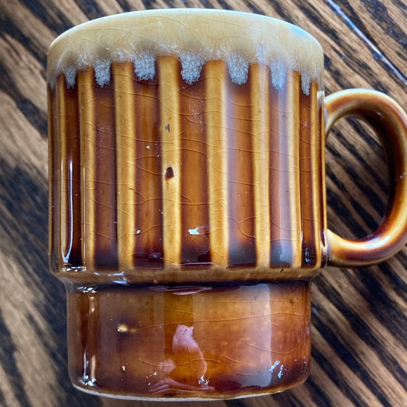 Vintage MCM Japan Brown Drip Glaze Stackable Ceramic Coffee Mugs Set of 7 - Picture 8 of 10